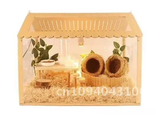 

Natural Wood Hamster Cage Wooden Hamster Houses Acrylic For With Hamster, Syrian Gerbil, Chinchillas