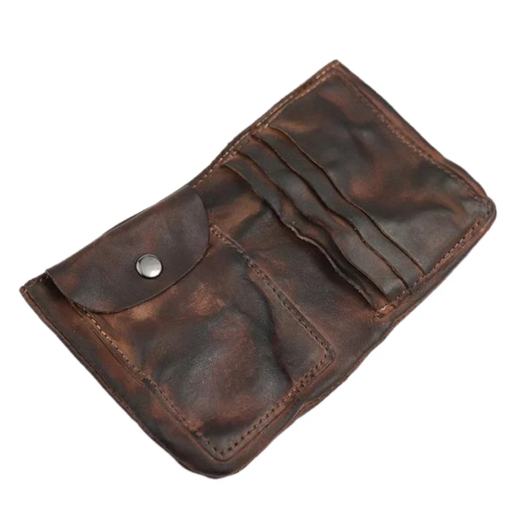 

Wrinkle Wallet,Vintage Handmade Cow Leather Card Holder for Men, Leather Bifold Money Clips,Coffee