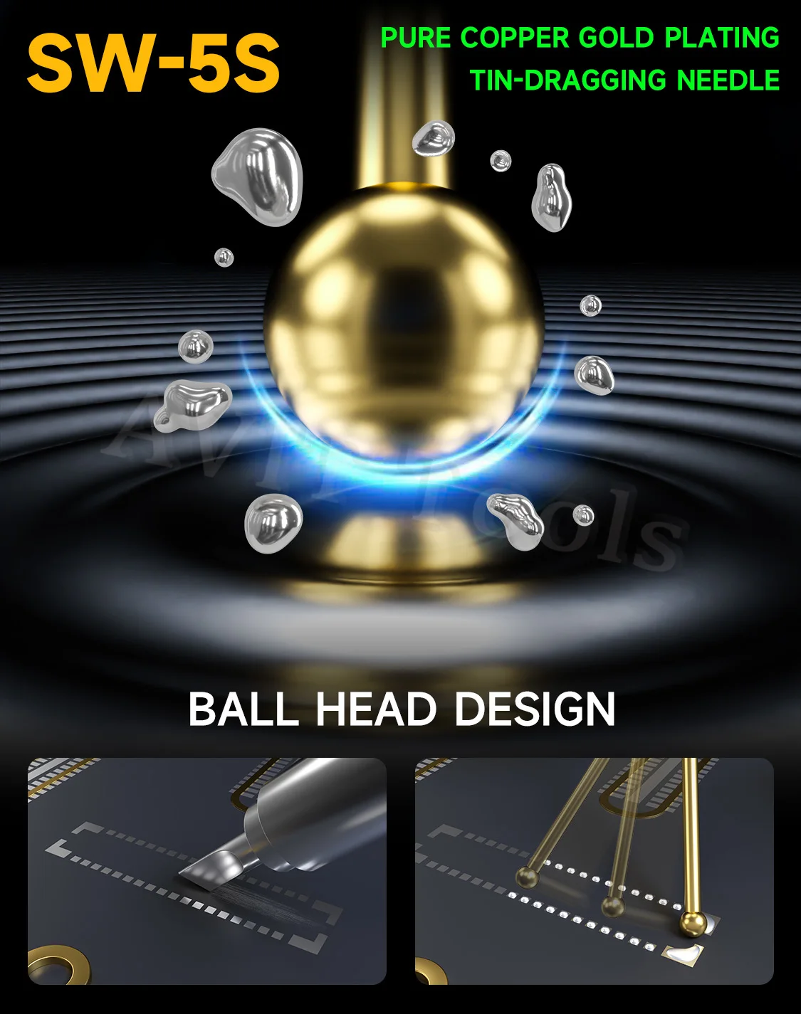 Mekanik SW-5S Timah Menyeret Jarum Berlapis Emas Konektor FPC Reballing Solder dengan 5 Bar Cepat Tinning Serat Karbon Pemegang Set