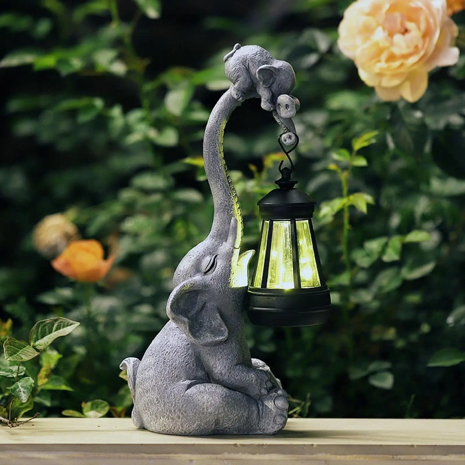 

Elephant Garden Statue with Solar Light Waterproof Versatile Lovely Outdoor Decoration for Front Yard Patio Lightweight Lifelike