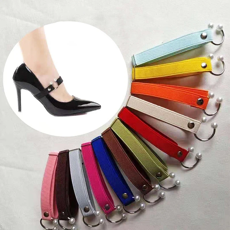 1Pair Women Anti-loose High Heels Elastic Shoe Strap Belt Adjustable U-shaped Pearl  No Tie Lazy Shoelace  Buckle Accessories