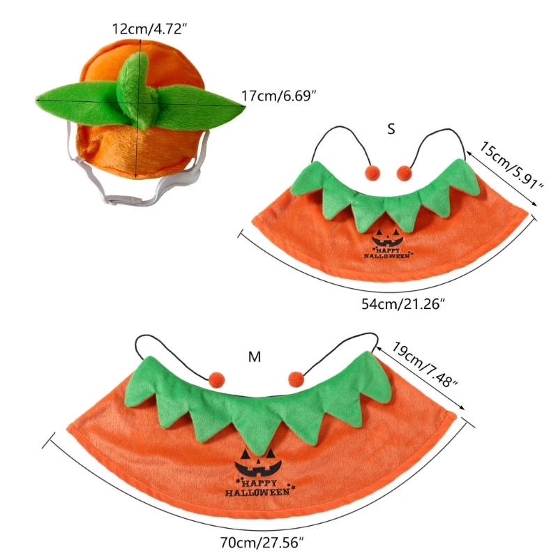 かわいいハロウィンテーマのカボチャ帽子とマントセット猫犬ドレスアップコスチュームハロウィン帽子犬猫アクセサリー