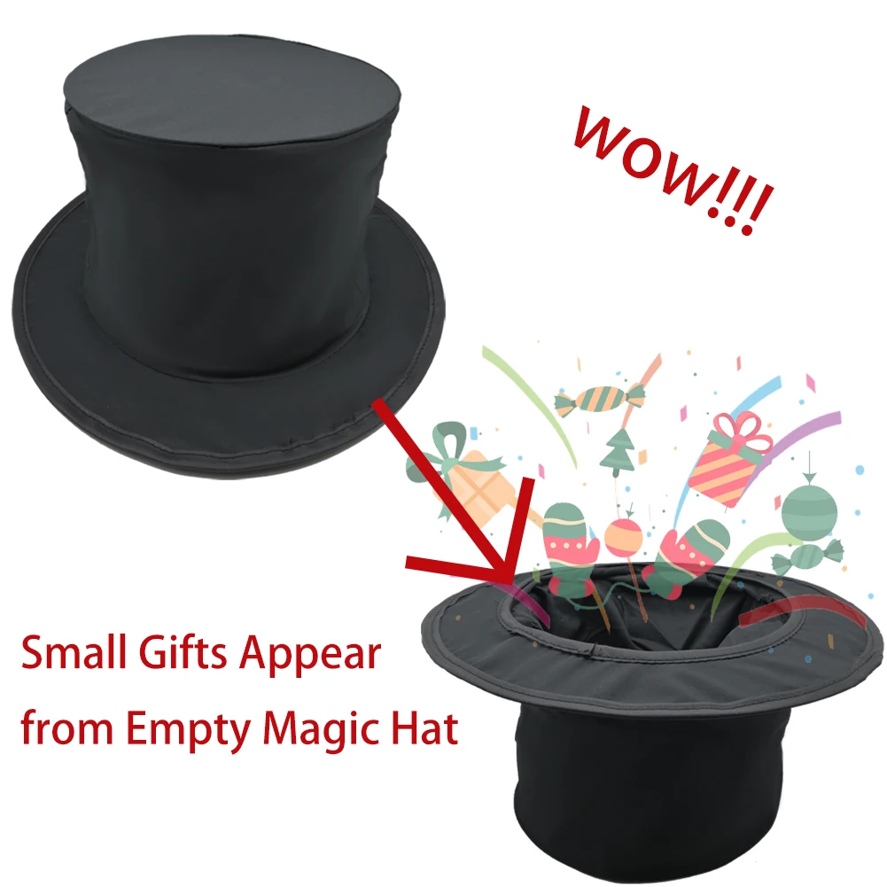 Black Folding Magic Top Hat Magic Tricks Anything Appears from Empty Hat Stage Magic Professional Magic Props for Beginner