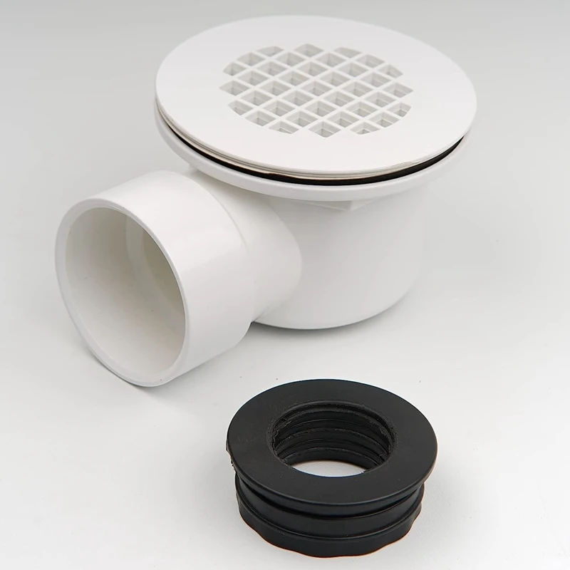 Low Profile Shower Base Drain With Perforated Strainer Side Outlet Drain Assembly White