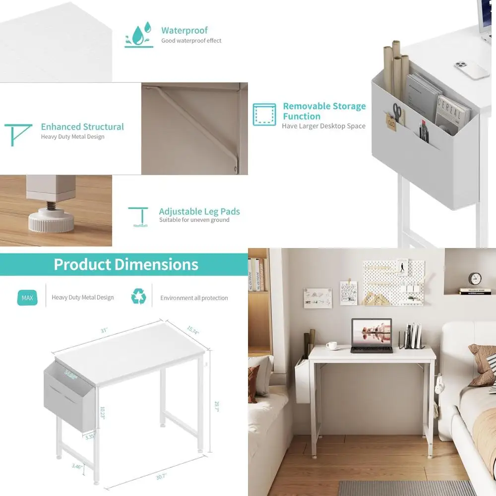 

Компактный белый стол для детей, 32-дюймовый учебный и письменный стол с сумкой для хранения и крючком, идеально подходит для небольших помещений и спален