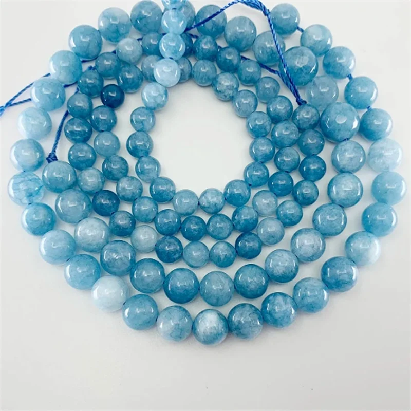 1 strand/lot 4/6/8/10/12mm Natural Aquamarin Agat Stone Bead Round Loose Spacer Beads For Jewelry Making Findings DIY Bracelet