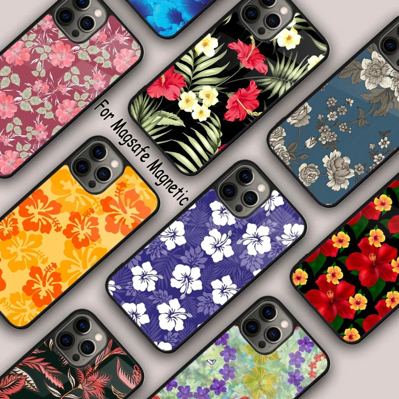 Hibiscus Flowers Floral Hybrid Magnetic Phone Case For APPLE iPhone 16 14 13 12 11 Pro Max 15 Plus Wireless Charge MagSafe Cover