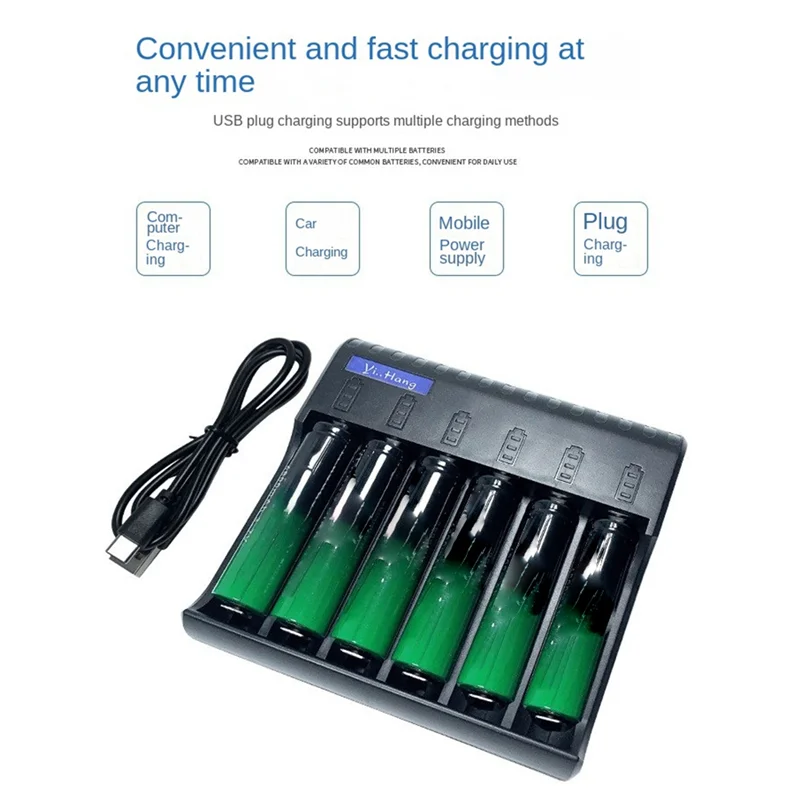 6 Slot Electric Battery Charger Smart LED Indicator USB Charger Home AA/AAA NiMH/NiCd Rechargeable Battery Charger