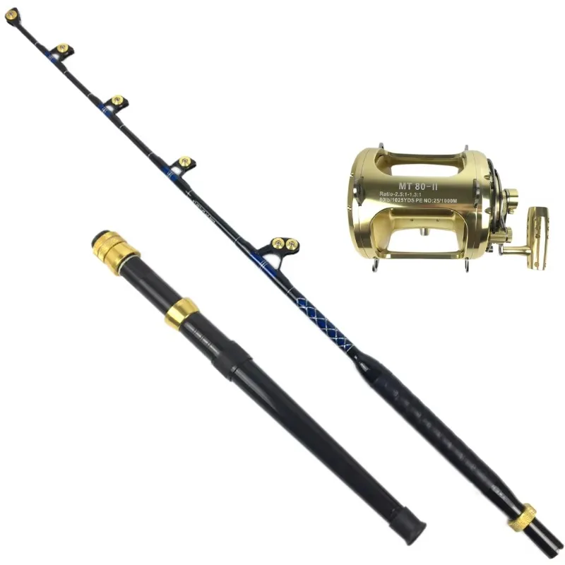 

【Popular】Fiberglass Fishing Rod and Reel Combo 80w Heavy Reels Sea Trolling Deep Drop Tuna 130lb Fishing Rod Reel Combo