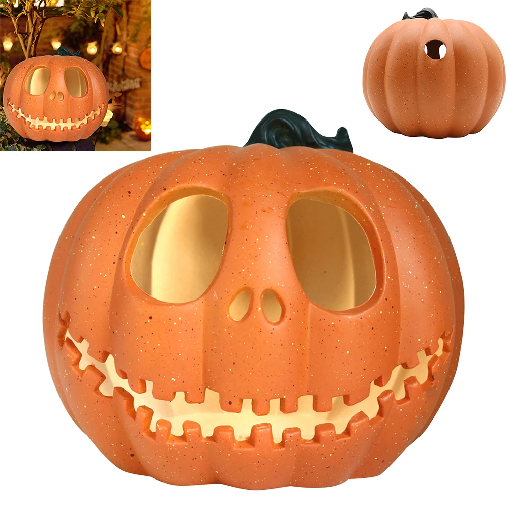 

Halloween Pumpkin LED Lamp Warm Light Halloween Ghost Face Pumpkin Light Resin LED Pumpkin Light Large Yard Garden Party Decor