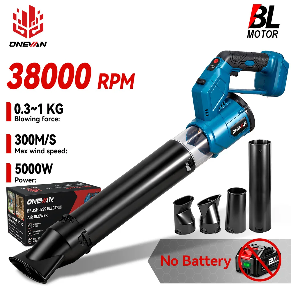 

ONEVAN 5000W Brushless Electric Air Blower 300m/s 38000RPM Cordless Dust Snow Blowing Cleaning Tool For Makita 18V Battery Pin