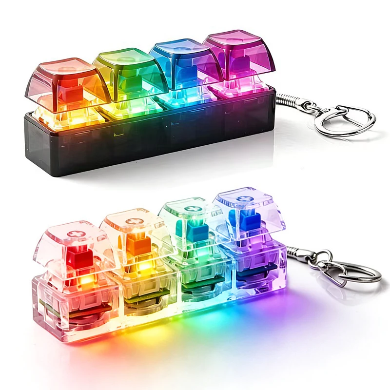 Teclado LED Fidget com Luzes, Teclas Transparentes, Clicker de Dedo, Brinquedo Antiestresse para Adultos, Chaveiro de Teclado