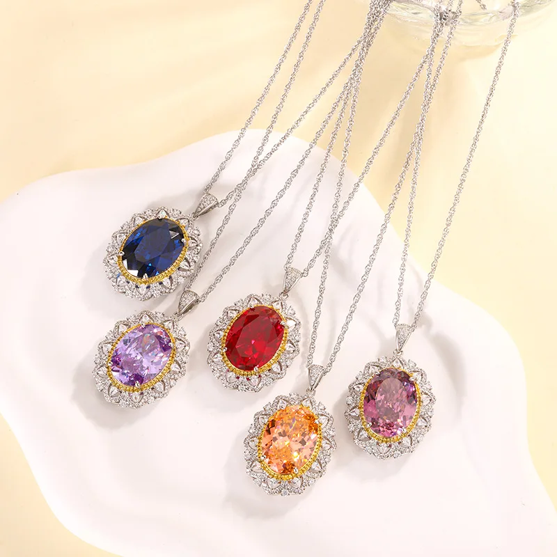New Jewelry Gold-Plated Red Corundum Blue Spinel Light Luxury Pendant 15*20