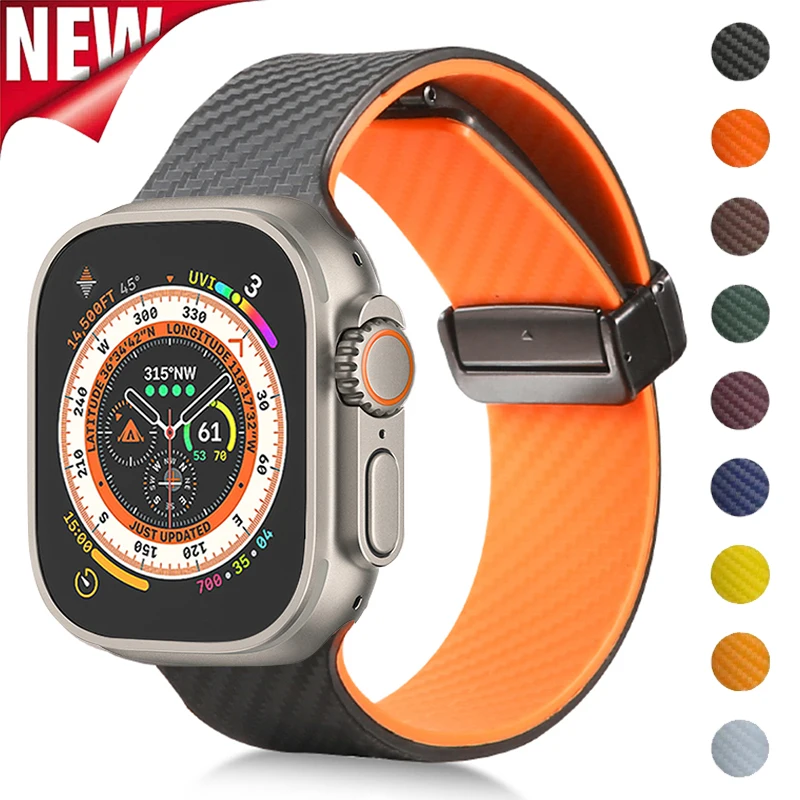 Carbon Fiber Pattern Strap for Apple Watch Band Ultra 2 49mm 46mm 45mm 44mm 42mm Magnetic Bracelet Iwatch Series 10 9 8 7 6 SE 5