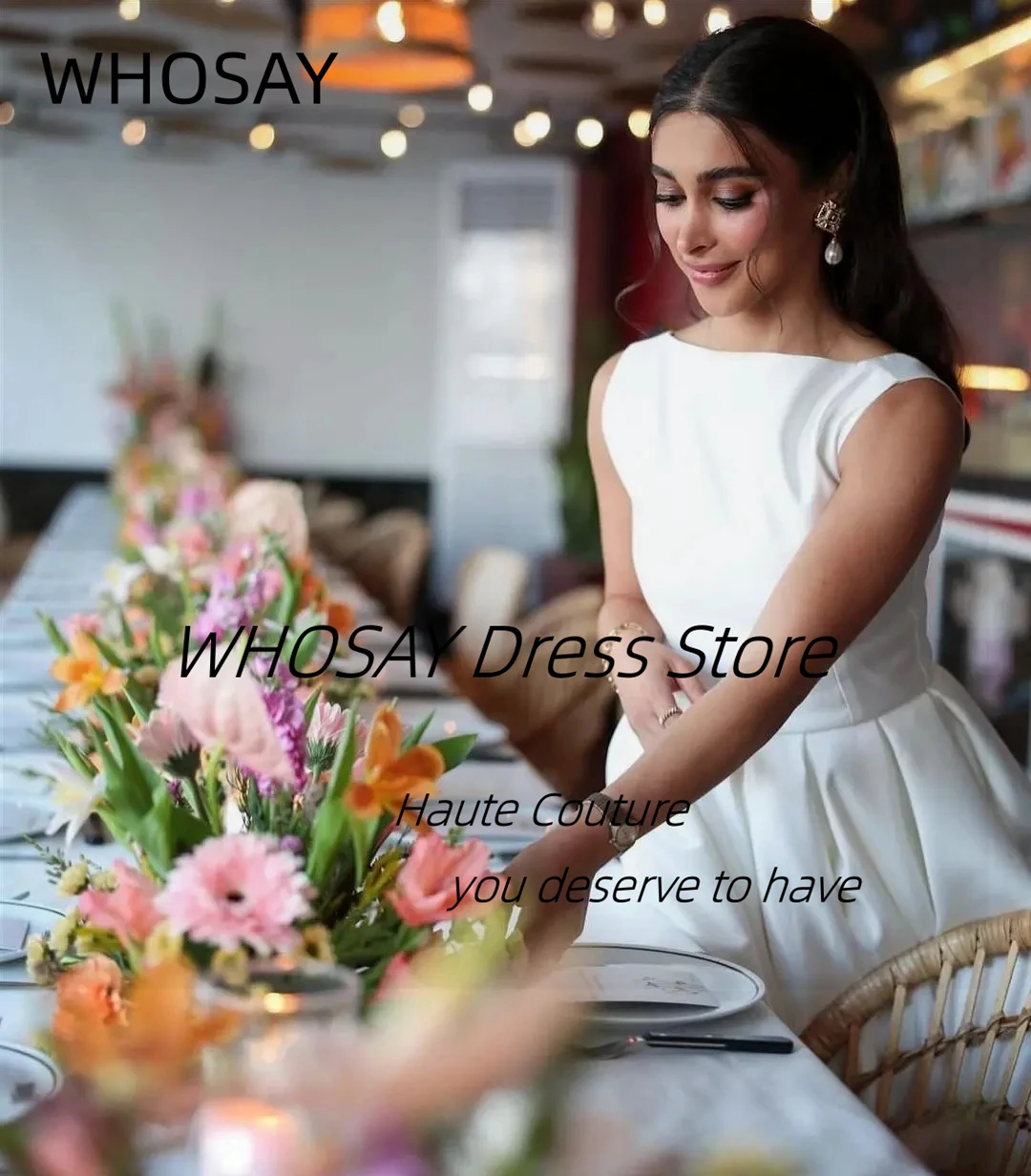 WHOSAY ที่กําหนดเองซาตินมินิเดรสพรหมแขนกุดซิปด้านหลัง Homecoming Party Dress สายสั้นเจ้าหญิงวันเกิดชุด