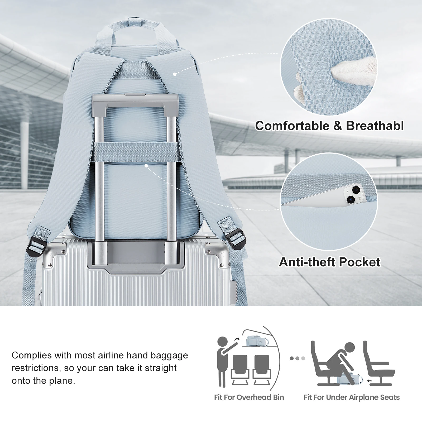 حقيبة ظهر تحمل على mochila viaje cabina avion 40x20x25 للنساء حقيبة ظهر للأمتعة اليدوية للفتيات الجامعيات حقيبة ظهر مدرسية للكمبيوتر المحمول، حقيبة ظهر لعطلة نهاية الأسبوع