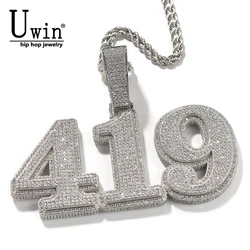 Uwin Double Layer Letters Nome Pingente Colar Iced Out Cubic Zircon Presente Personalizado Hiphop Jóias