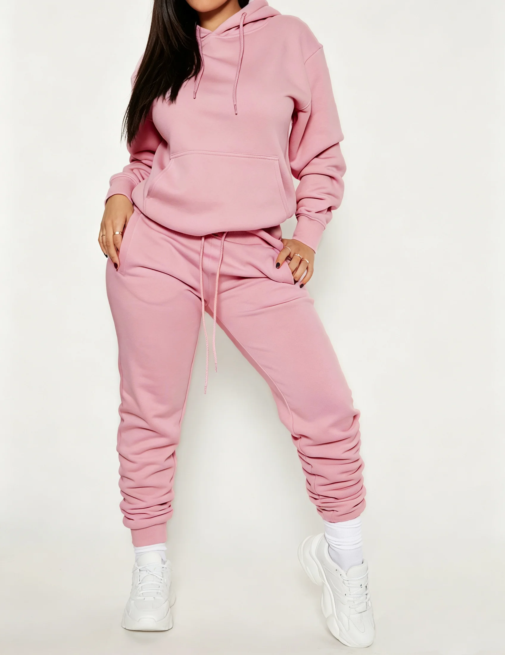 Women 2 Piece Tracksuit Solid Color Drawstring Hoodie & Jogger Pants Set Long Sleeve Loose Casual Sweat Suit Fall Winter Streetw