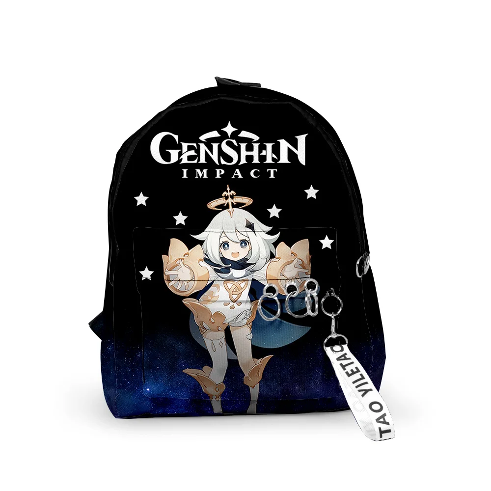 

Harajuku Genshin Impact Paimon Backpacks Boys/Girls pupil School Bags 3D Print Keychains Oxford Waterproof Cute Small Backpacks