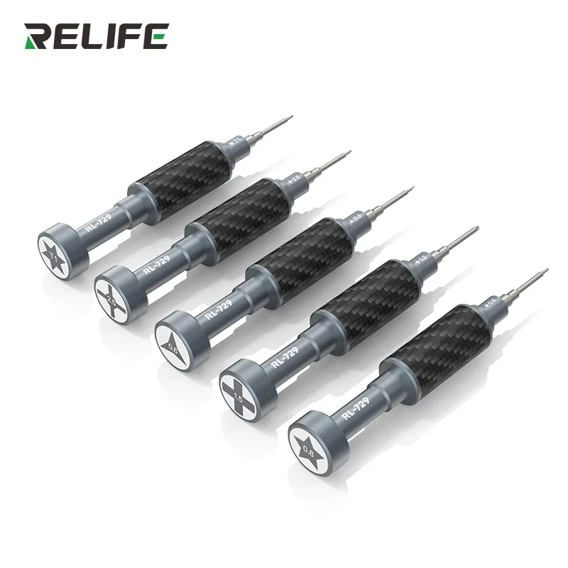 

RELIFE RL-729 Отвертка из углеродного волокна Steel Cannon King (Y0,6/0,8/+1,5/+2,5/T1) 3D S2 Seel Bit, используемая для ремонта мобильных телефонов