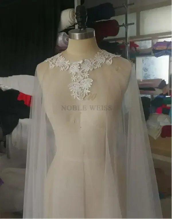 Appliques Bridal Cape Cloak Long Tulle Floor Length Wedding Jacket   Bride Wrap Wedding Accessories Customized