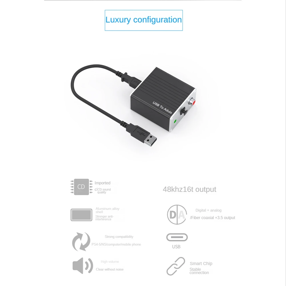 Placa de som externa usb, conversor de áudio digital coaxial sem energia, computador, alta fidelidade, telefone móvel para aux para ps5 para fibra