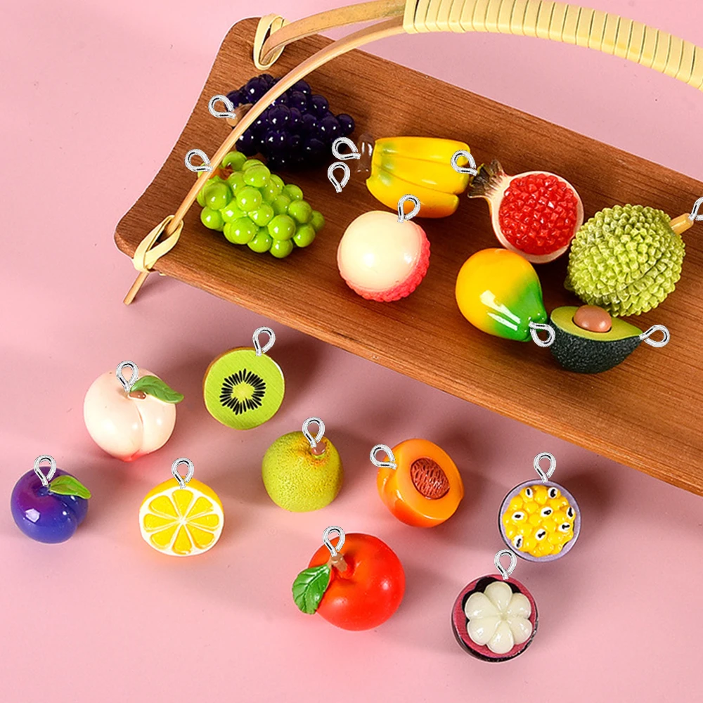 10ชิ้นชุดผลไม้จำลอง3D แบนกลับเสน่ห์สำหรับต่างหูสร้อยข้อมือปิ่นปักผมเครื่องประดับ DIY จี้อุปกรณ์ประดับตกแต่ง