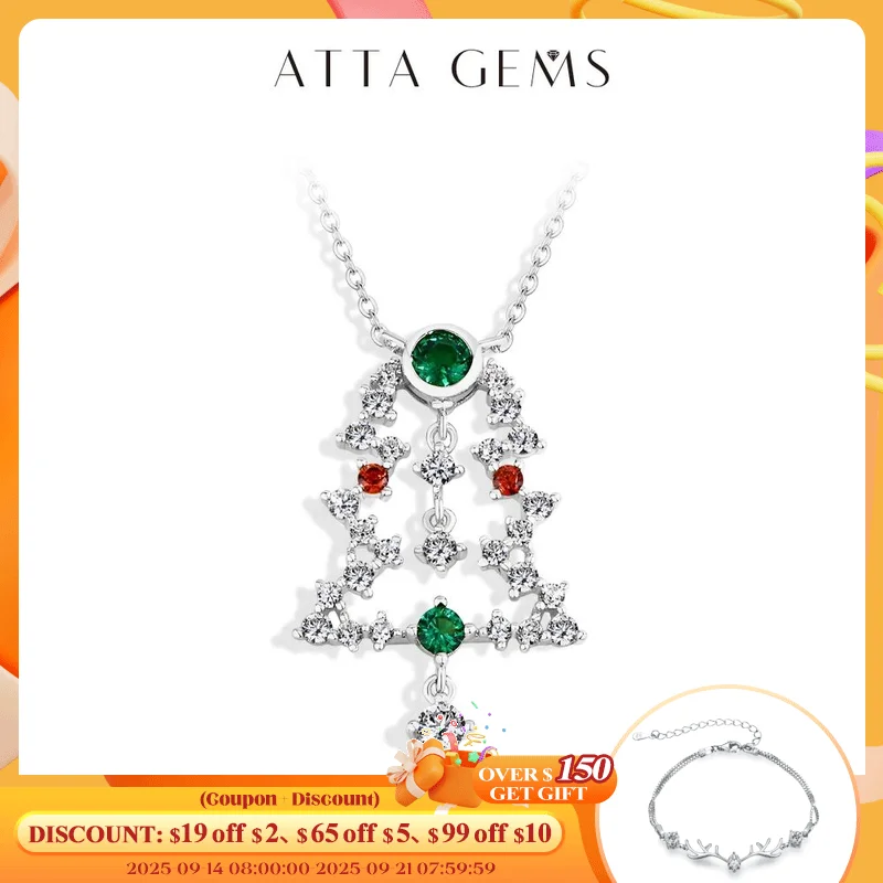 

Attagems Christmas Tree Necklace 925 Sterling Silver 18K Gold Plated for Women Girl Zircon Gemstone Pendant Party Jewelry 45+5cm