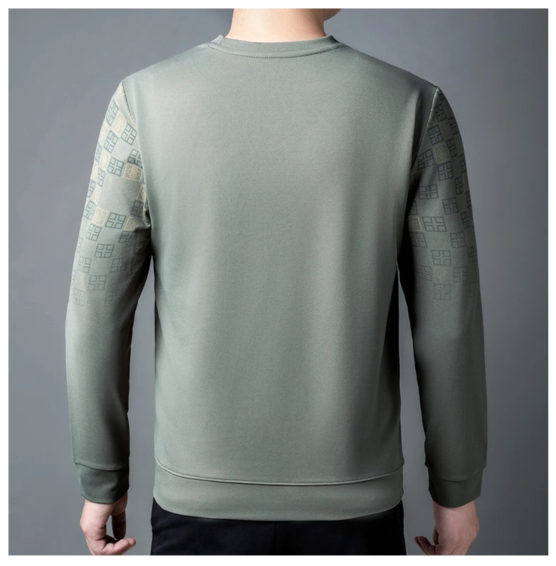 Men's Clothing Long Sleeve Round Neck Spring Autumn Printing Contrast Color Pullover Geometric T-shirt Casual Preppy Style Tops