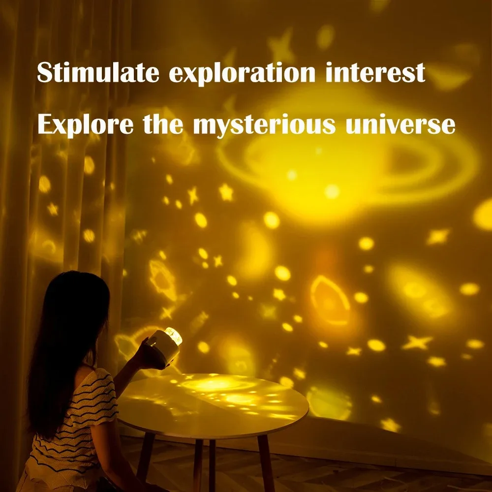 LED Projector Lamp 3 in 1 for Camping Room Decor with Auto Rotate 3 Themes Slides Night Light Christmas Decor Kids Gift