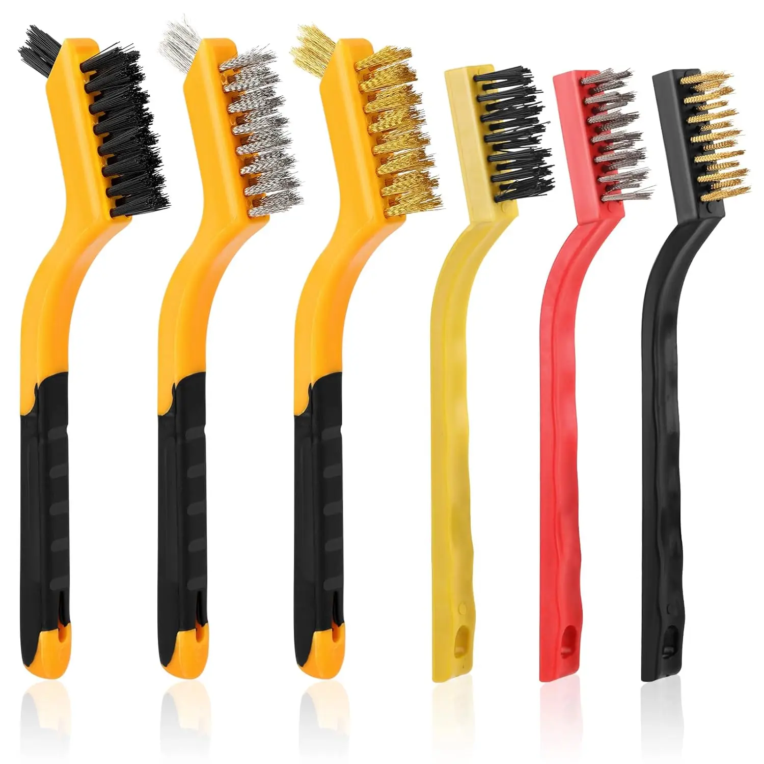 

6-Piece Wire Brush Set: Brass, Stainless Steel & Nylon for Rust & Paint Removal