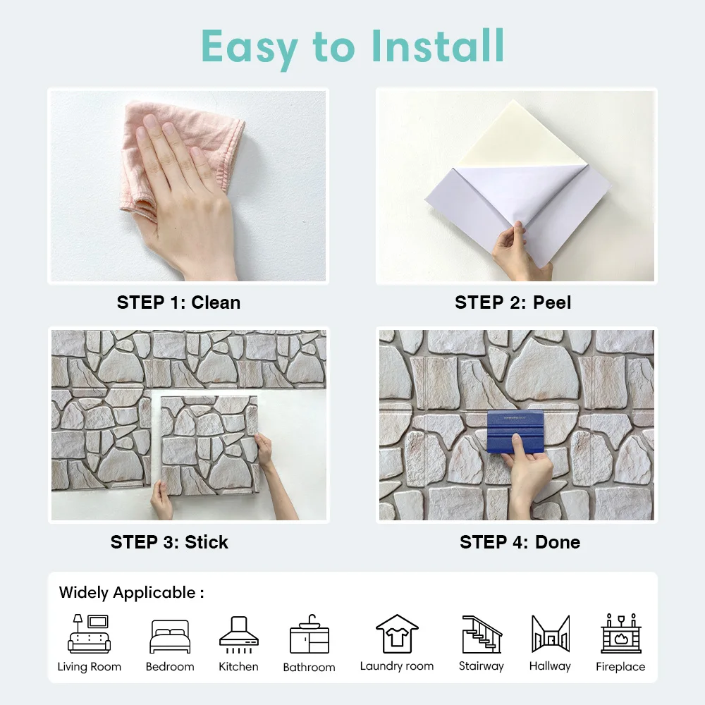 Commomy 10pcs 3D PVC 가짜 돌 접착제 벽 패널, 벽 스티커 가족, Backsplash 자기 접착제, 벽 장식, 주방 장식