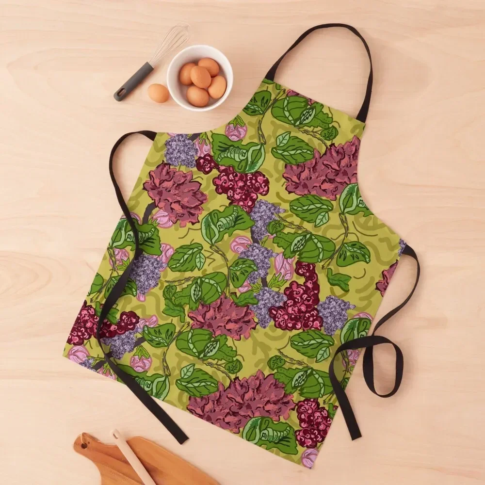 

RED ROSE AND PURPLE LILAC ON YELLOW BACKGROUND Apron Household Items Useful For Kitchen Women Apron