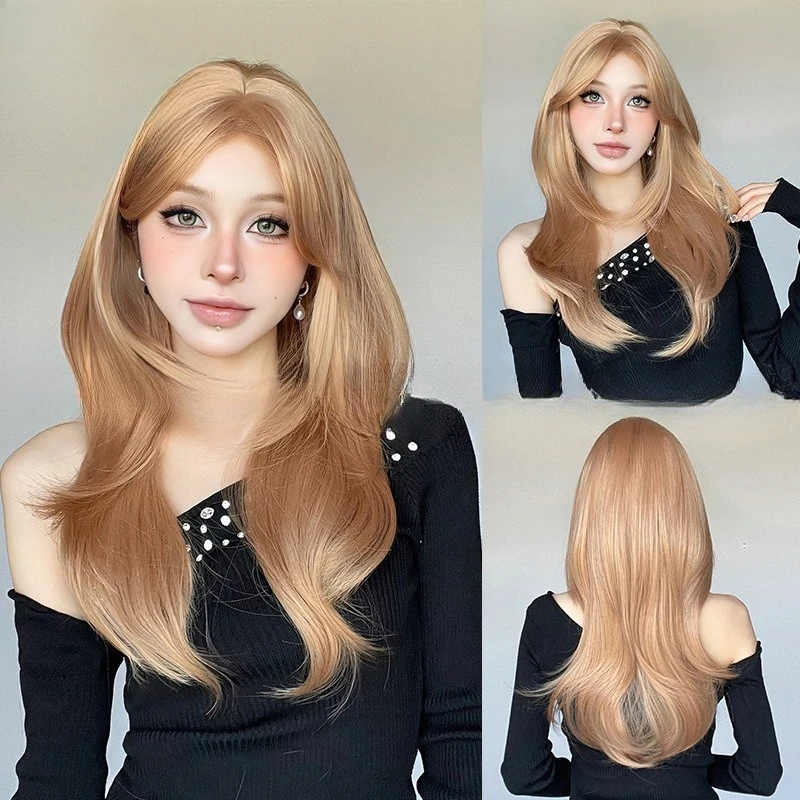 

Wig Layered Inner Buckle Medium Wig Women's Long Curly Hair Blonde Brown Long Curly Hair Big Wave Wig
