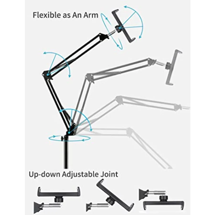 Supporto da pavimento per tablet con base a doppio peso Supporto per telefono da letto sospeso Supporto per supporto estensibile con braccio regolabile in altezza Compatibile con