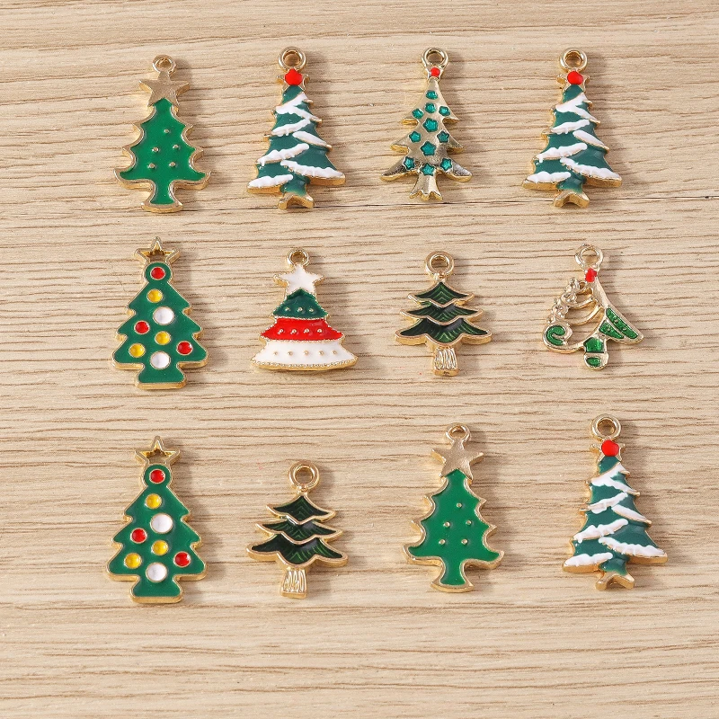 Tusember 20 Stück Emaille-Weihnachtsbaum-Anhänger für die Schmuckherstellung, fröhliche Neujahrs-Ohrringe, Halsketten, Armbänder, DIY-Geschenke – Detail 4
