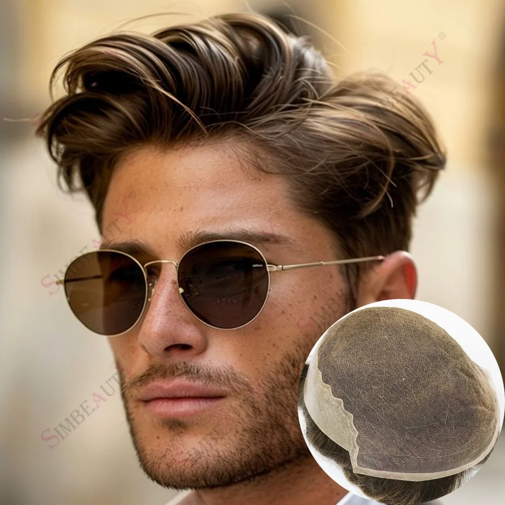 

Система замены светлых человеческих волос Q6, кружевной парик из искусственной кожи, протез из натуральных волос, необработанный швейцарский кружевной передний мужской парик, отбеленные узлы