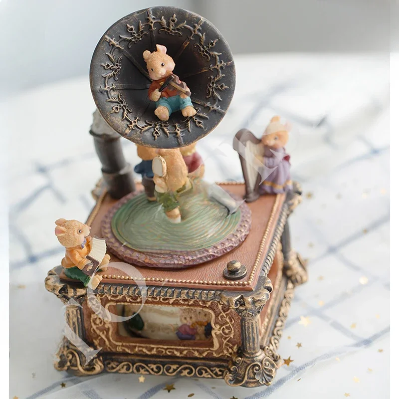 

Retro music box phonograph ornaments, clockwork music box, practical birthday gifts for princess girls and girlfriends