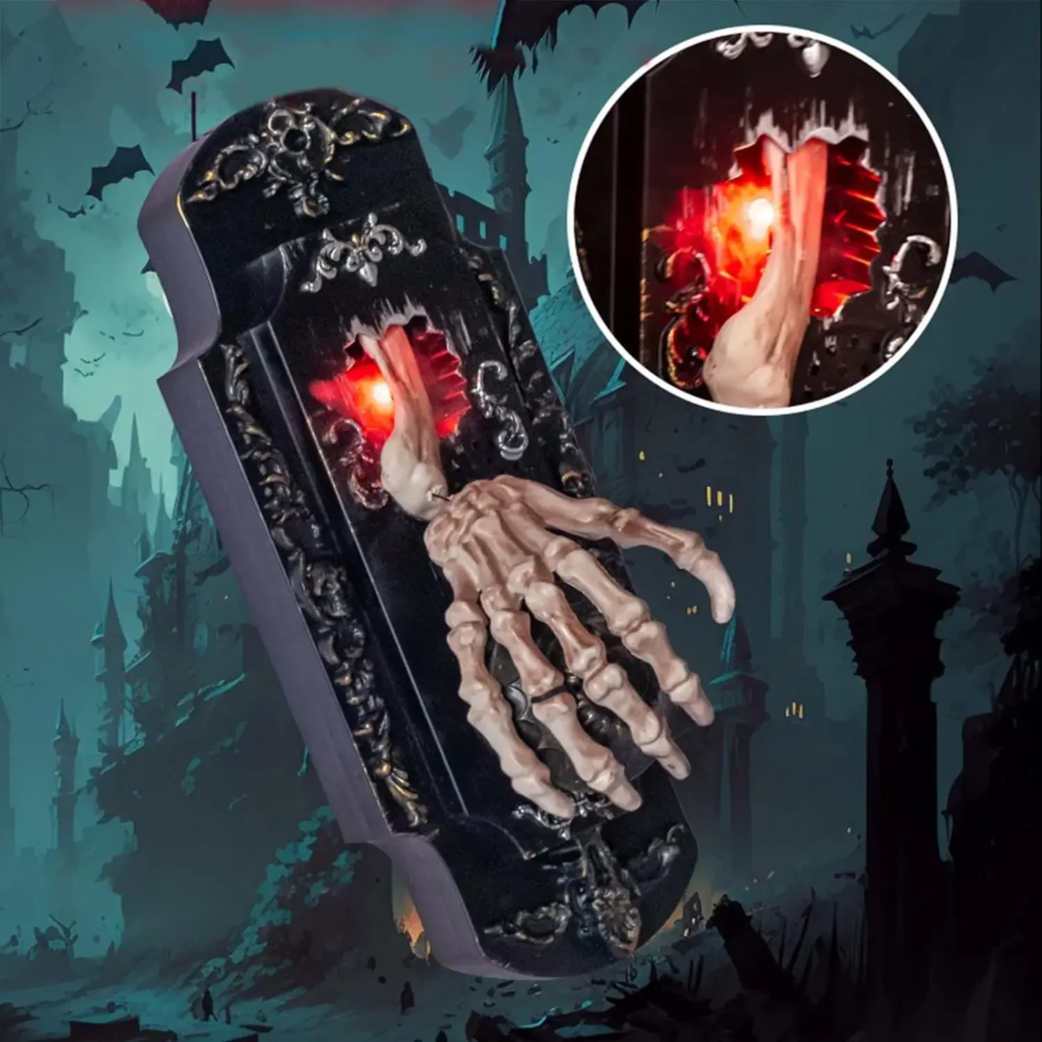 Halloween Decorations Halloween Doorbell with Light Up Skeleton Hand and Demonic Sounds Haunted House Halloween Party Prop