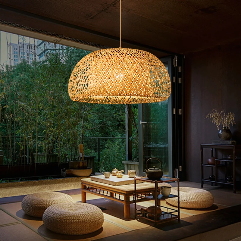 

Handmade Bamboo Weaving Lamp Rattan Suspension Chinese Style Home Decor Hanging Light Fixture Modern Dinning Room Pendant Light