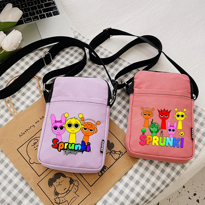 Sprunkis Canvas Shoulder Bag Cartoon Anime Crossbody Bag Fashion Large Capacity Handbag Outdoor Mobile Phone Pouch Birthday Gift