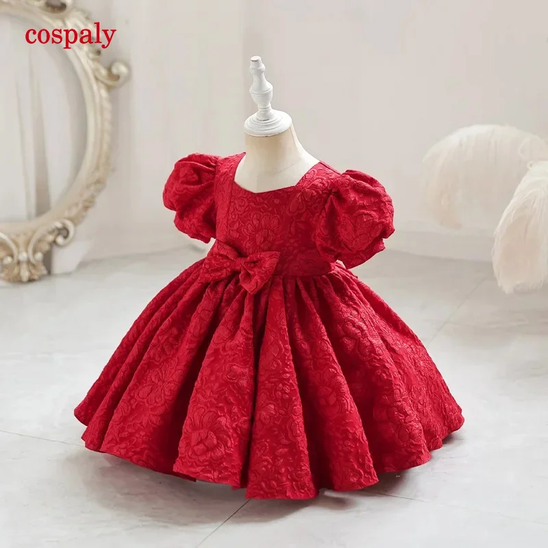 A Red Girl 1 Year Birthday Dress Newborn Christening Gown Infant Girls Dress Toddler Baptism Dresses Little Baby Vestidos