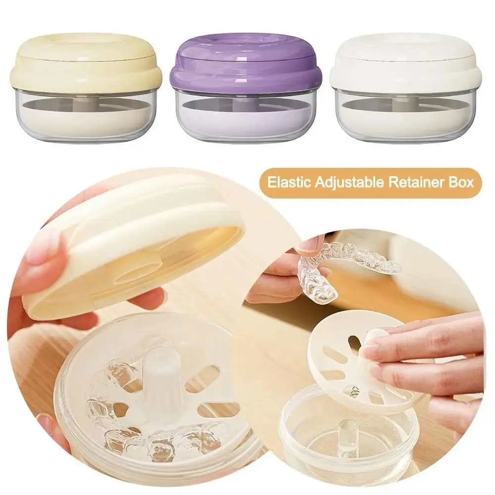 Elastic Lifting Portable Denture Case Clear Case No-Leak Design Denture Soak Cup Sealed with Mirror Dental Retainer Organizer