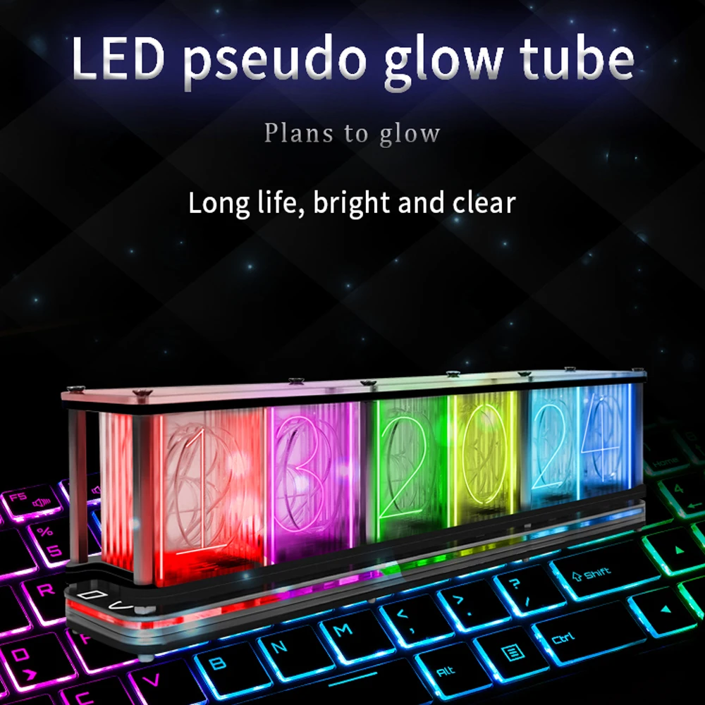

RGB Glow Tube Clock DS3231 Electronic Desktop Clock Kit With LED Music Spectrum Function Home Decoration DIY Kit As Gift