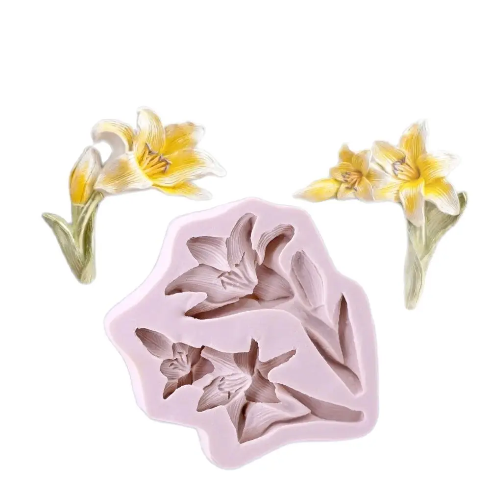 

2-Hole Lily Bouquet Silicone Mold Sugarcraft Icing Chocolate Fondant Cake Topper Decorating Baking Mould DIY Soap Candle Resin