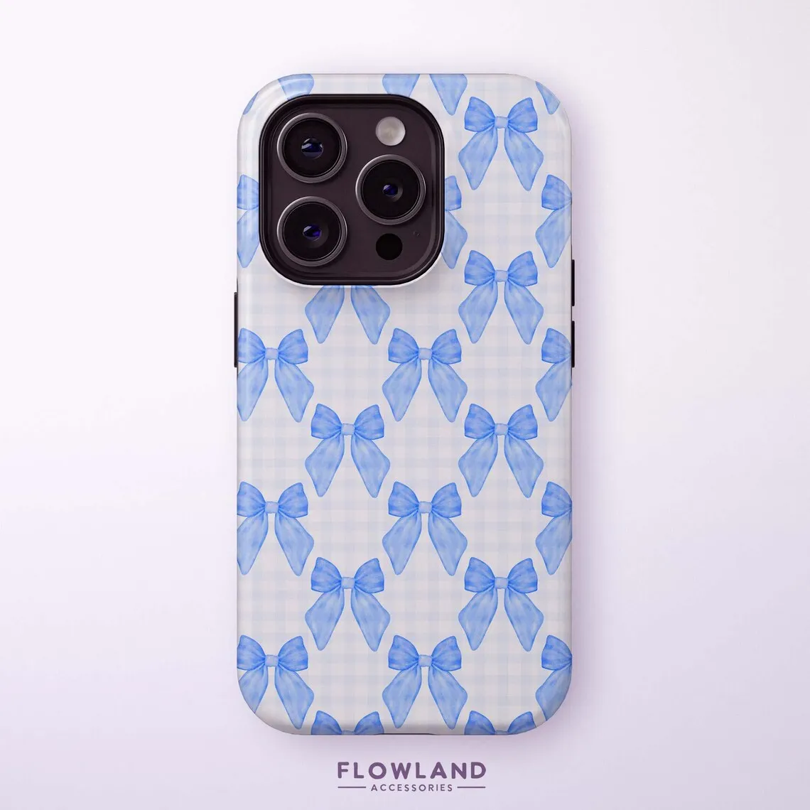

Luxury Fashion Blue Bow Pattern Design Phone Case for iPhone 17 16 15 14 13 12 11 Air Pro Max Plus Luxury Double-layer Back