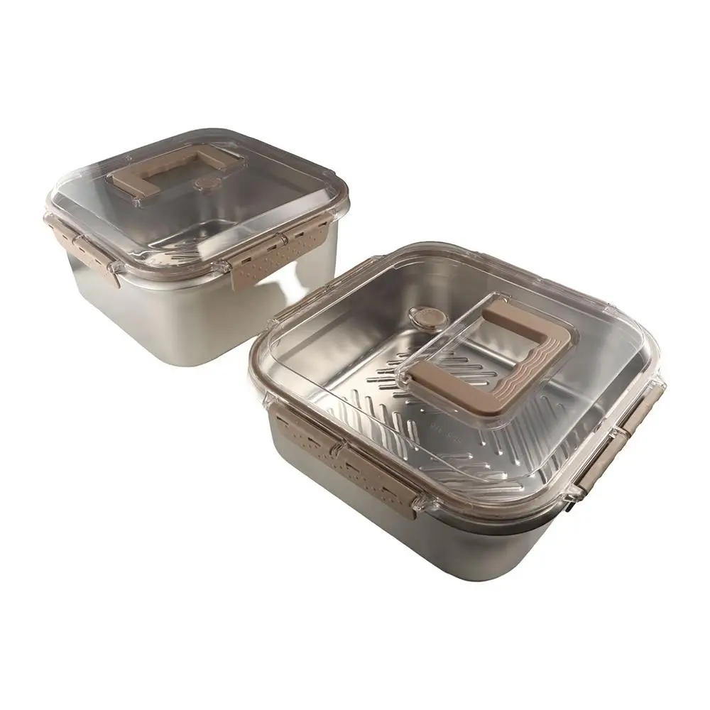 

Stainless Steel Food Container with Handle Sealed Lid Leakproof Buckle Food Lunch Box Reusable Microwave Heating