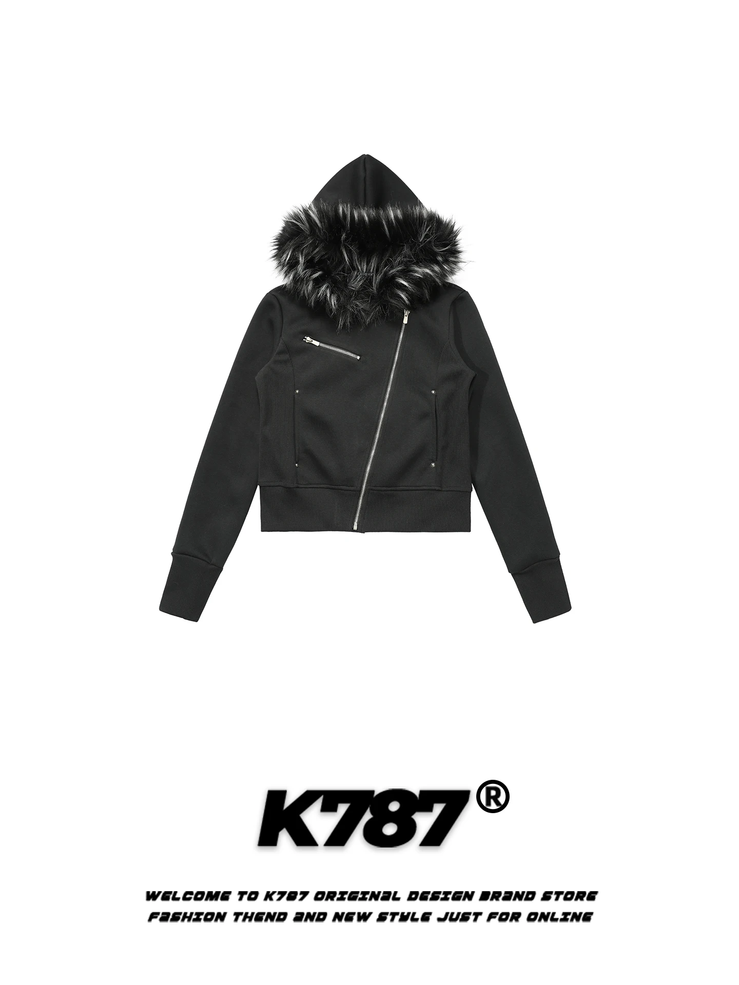 

Slim Fit American Retro Hooded Jaet K787 Women's Ins Design ort Coat Winter Cotton Polyester Blend Long Sve Zipper Clo...