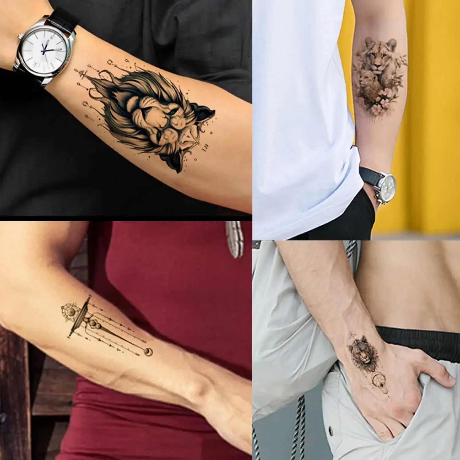 GLARYYEARS tatuaje temporal para hombres y adultos, paquete de 44 tatuajes realistas, pegatinas de tatuaje falsas