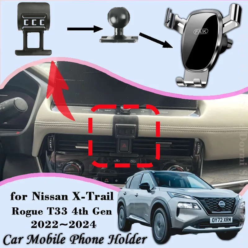 Mobile Phone Holder for Nissan X-Trail Rogue T33 2022~2024 Air Vent Clip Tray Cell Stand Support Gravity Car Mount Accessories